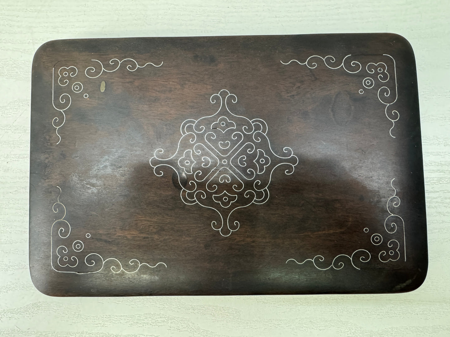 Y10947 BOX Karaki wood inkstone case silver inlay callligraphy Japan antique