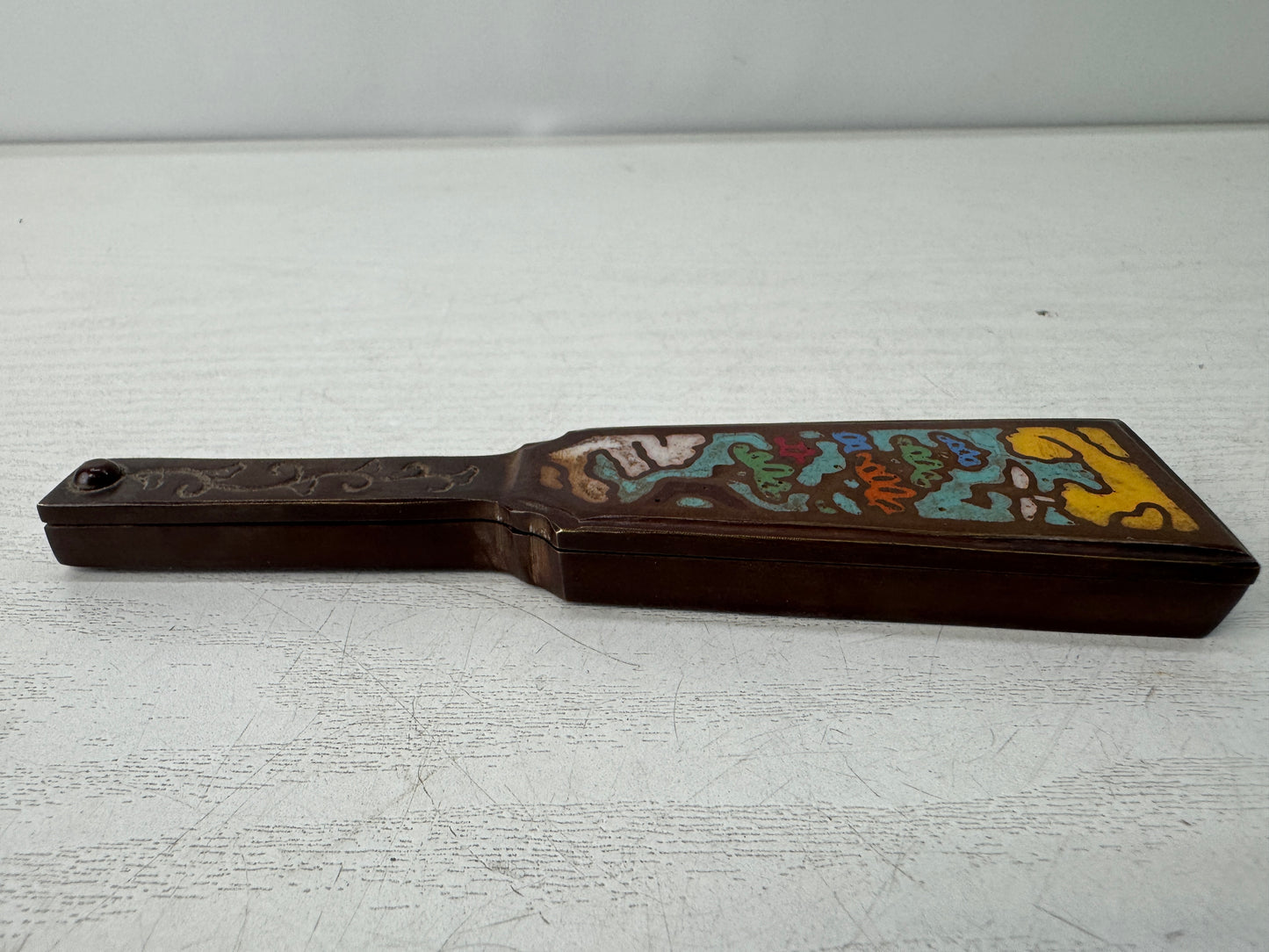 Y10948 SUZURI small portable copper inkstone cloisonne work Japan antique Shodo