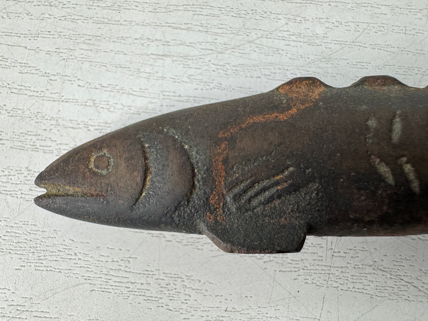 Y10949 OKIMONO metal Fish-shaped paperweight stationery Japan antique figure