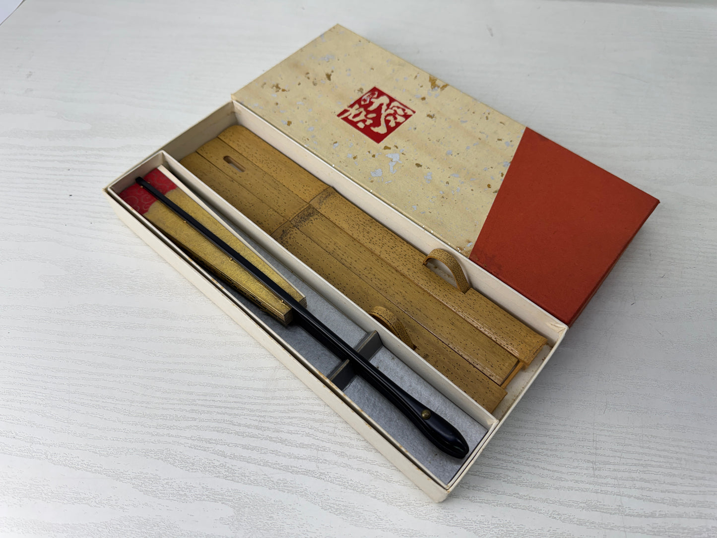 Y10950 SENSU Folding fan bamboo display stand box Japan antique vintage kimono