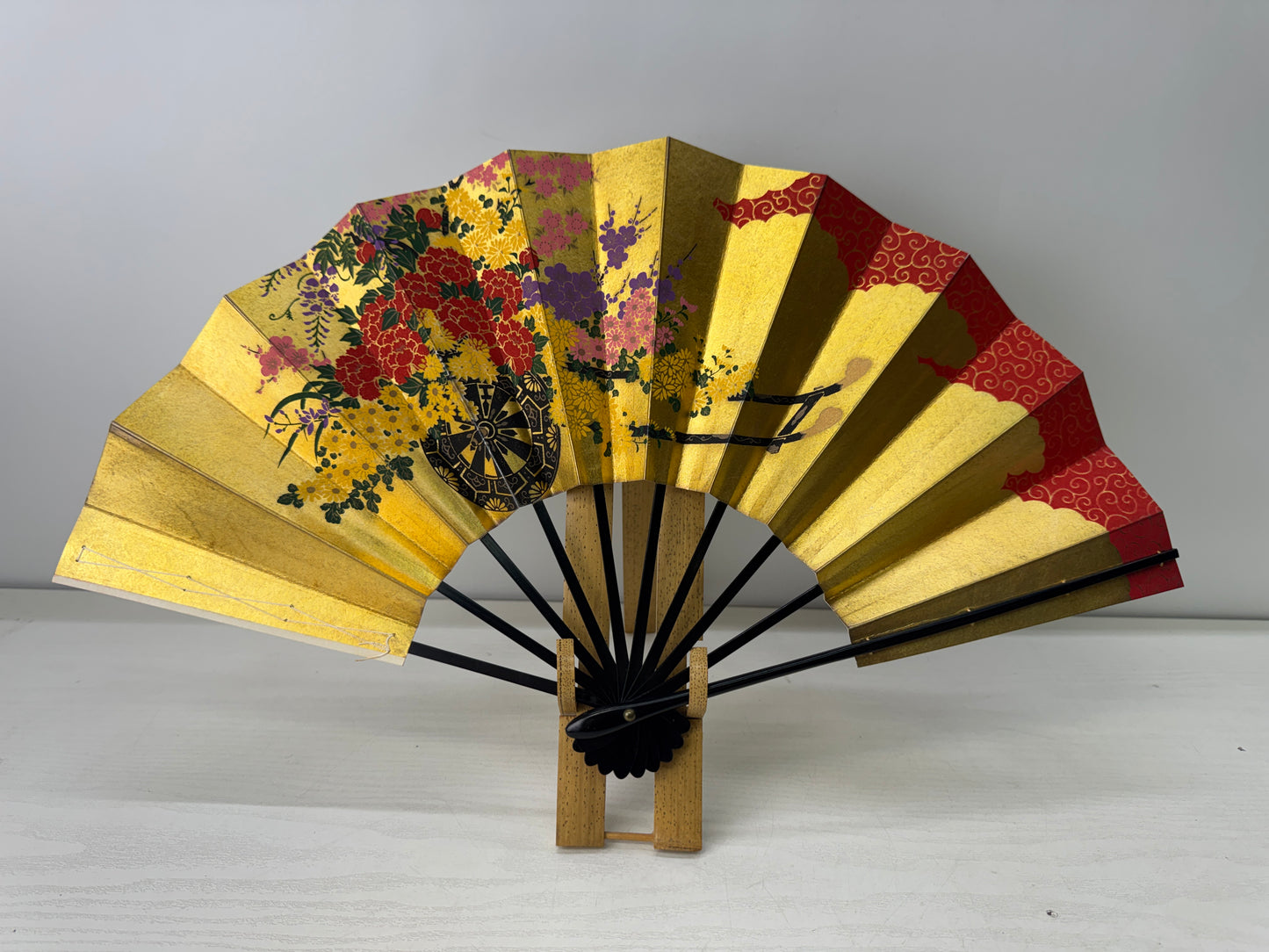 Y10950 SENSU Folding fan bamboo display stand box Japan antique vintage kimono