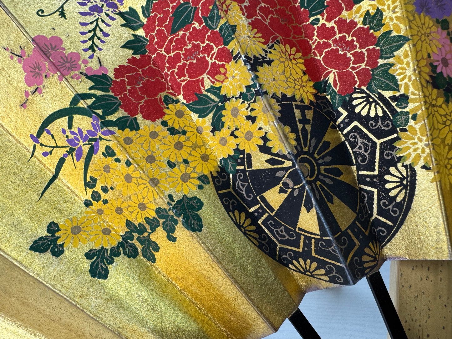 Y10950 SENSU Folding fan bamboo display stand box Japan antique vintage kimono