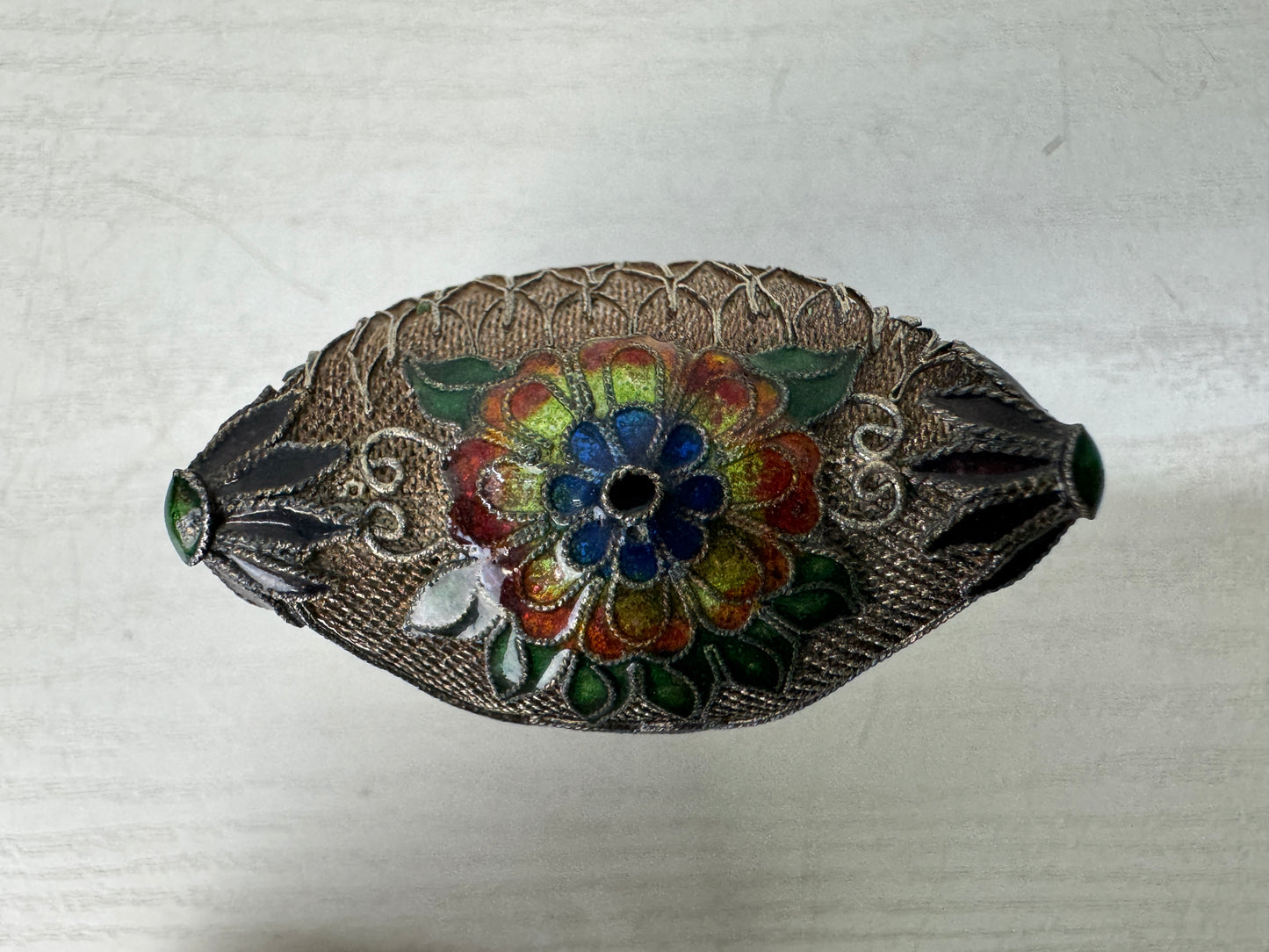 Y10954 BOX Silver Cloisonne Owl accessory case trinket container China antique