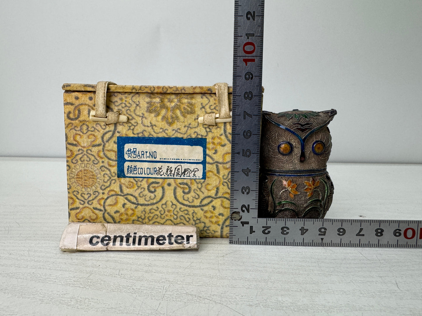 Y10954 BOX Silver Cloisonne Owl accessory case trinket container China antique