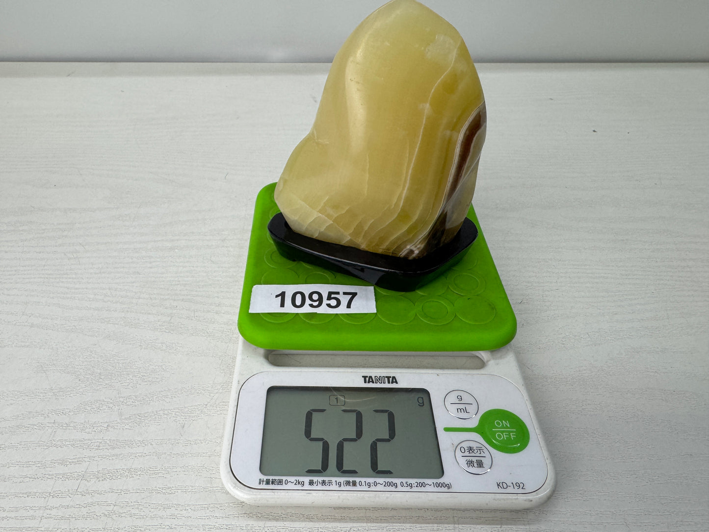 Y10957 OKIMONO striped Agate Onyx raw stone wooden stand Japan antique interior