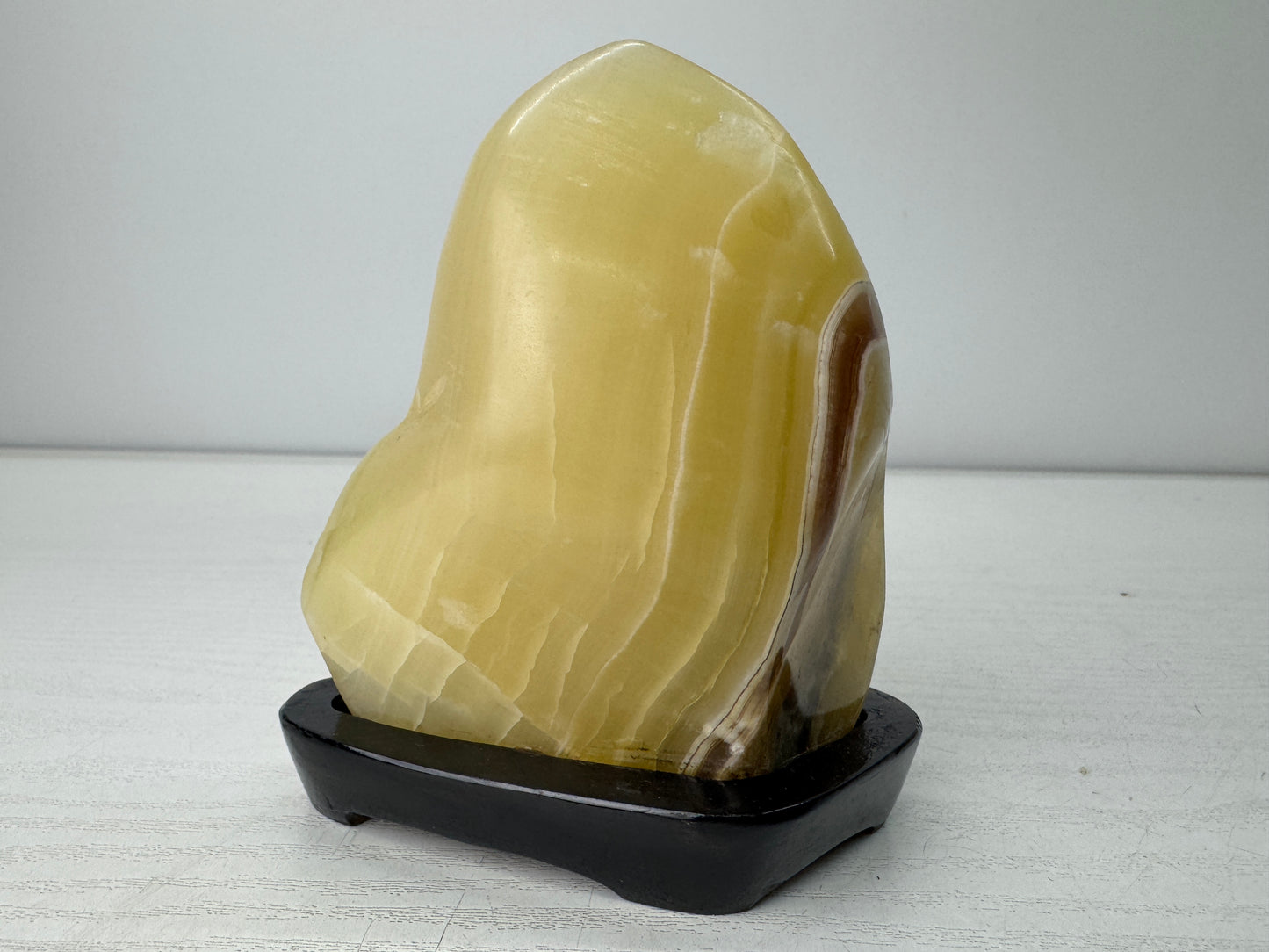 Y10957 OKIMONO striped Agate Onyx raw stone wooden stand Japan antique interior