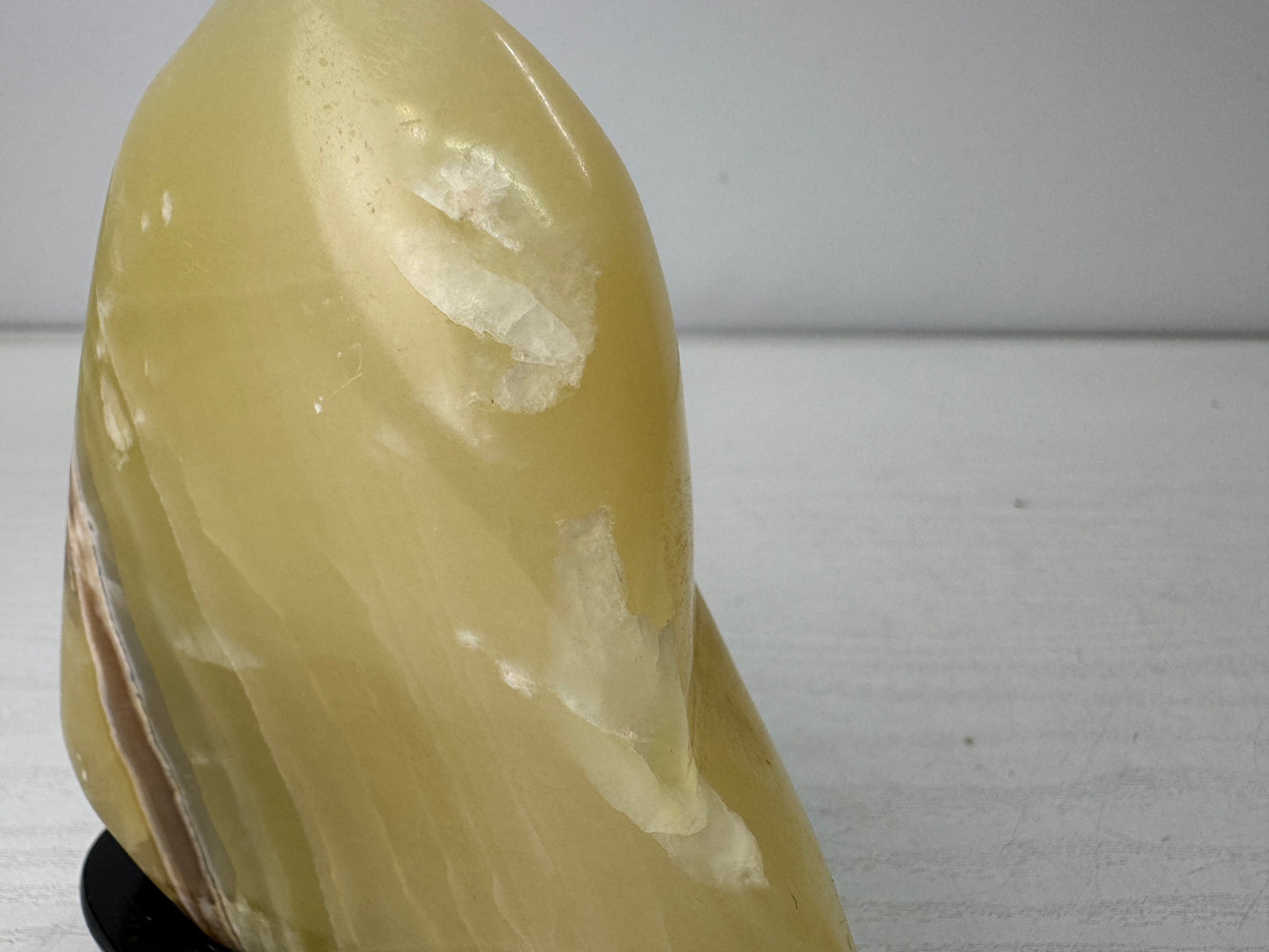 Y10957 OKIMONO striped Agate Onyx raw stone wooden stand Japan antique interior