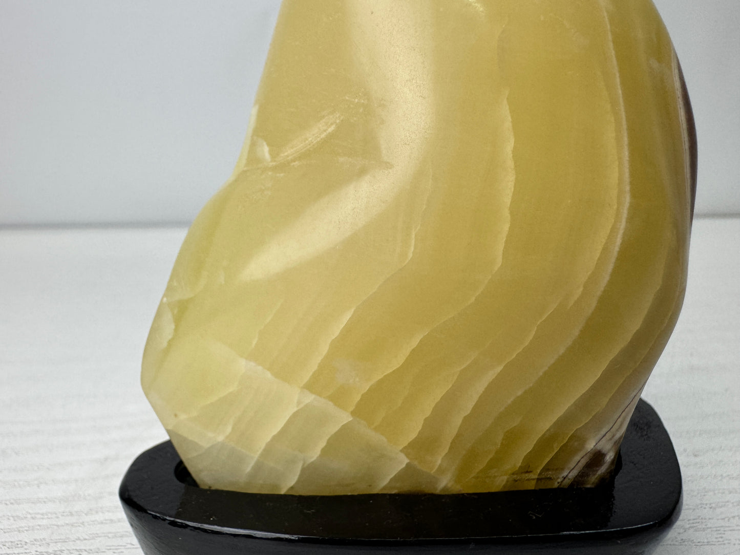Y10957 OKIMONO striped Agate Onyx raw stone wooden stand Japan antique interior