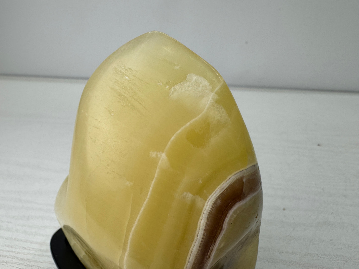 Y10957 OKIMONO striped Agate Onyx raw stone wooden stand Japan antique interior