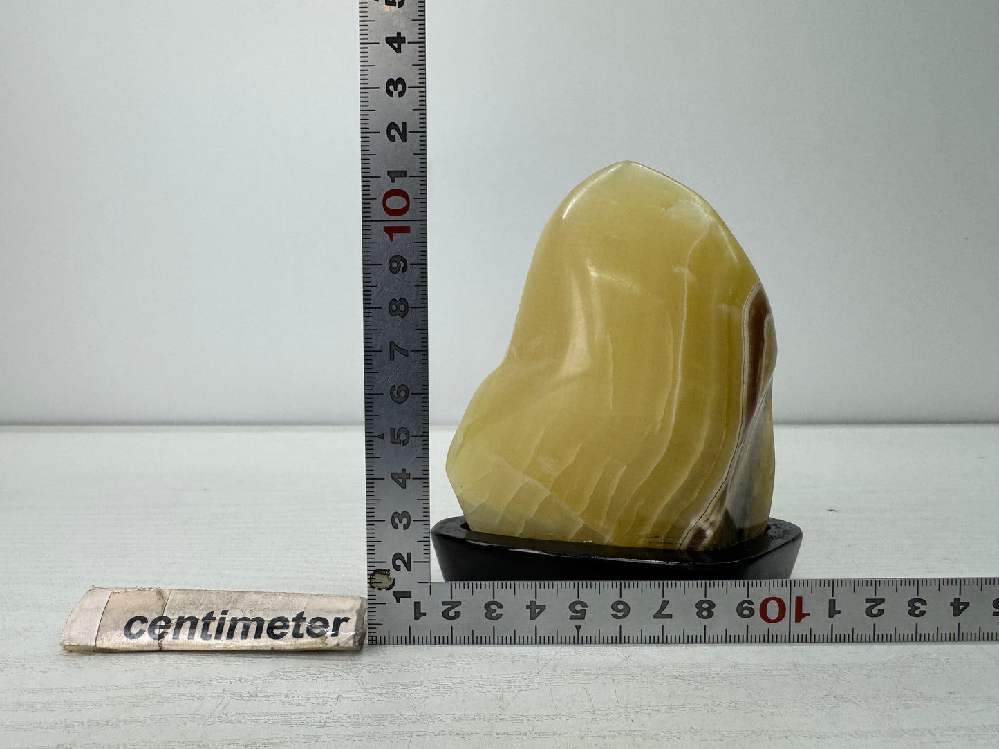 Y10957 OKIMONO striped Agate Onyx raw stone wooden stand Japan antique interior