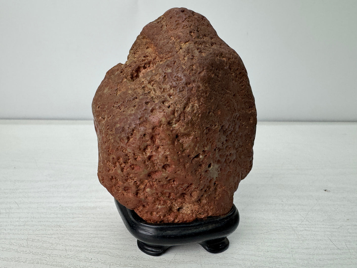 Y10959 OKIMONO red Viewing stone wooden stand Fossil Japan antique interior