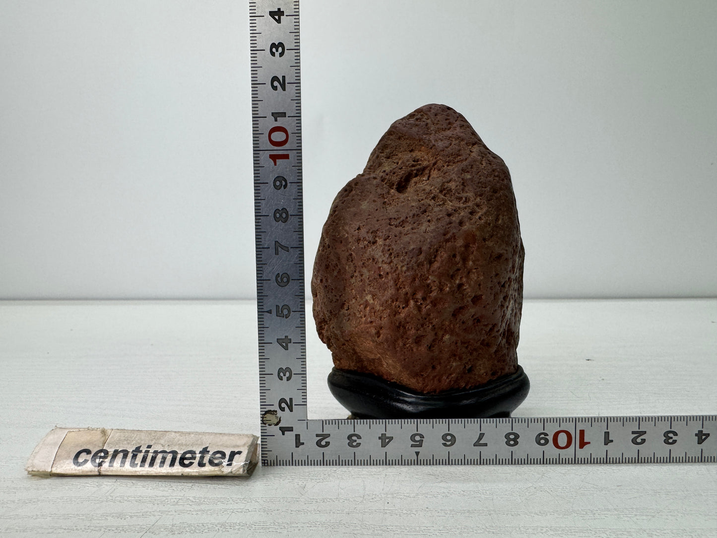 Y10959 OKIMONO red Viewing stone wooden stand Fossil Japan antique interior