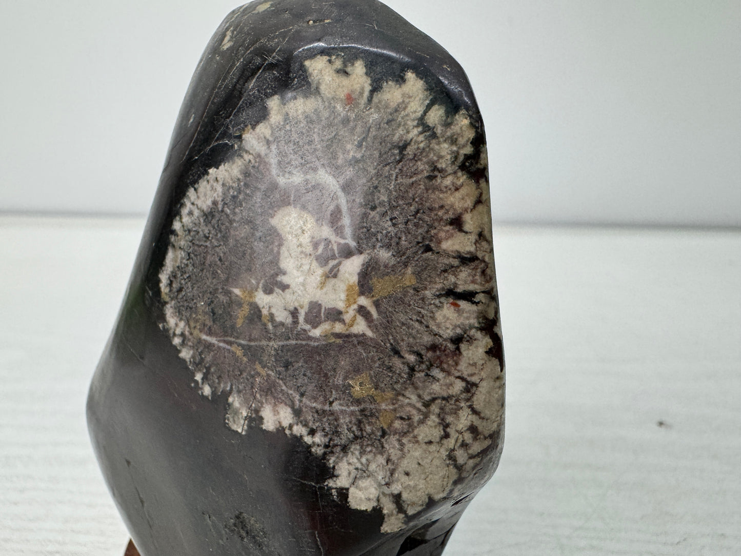 Y10960 OKIMONO Chrysanthemum stone wooden stand suiseki Japan antique interior