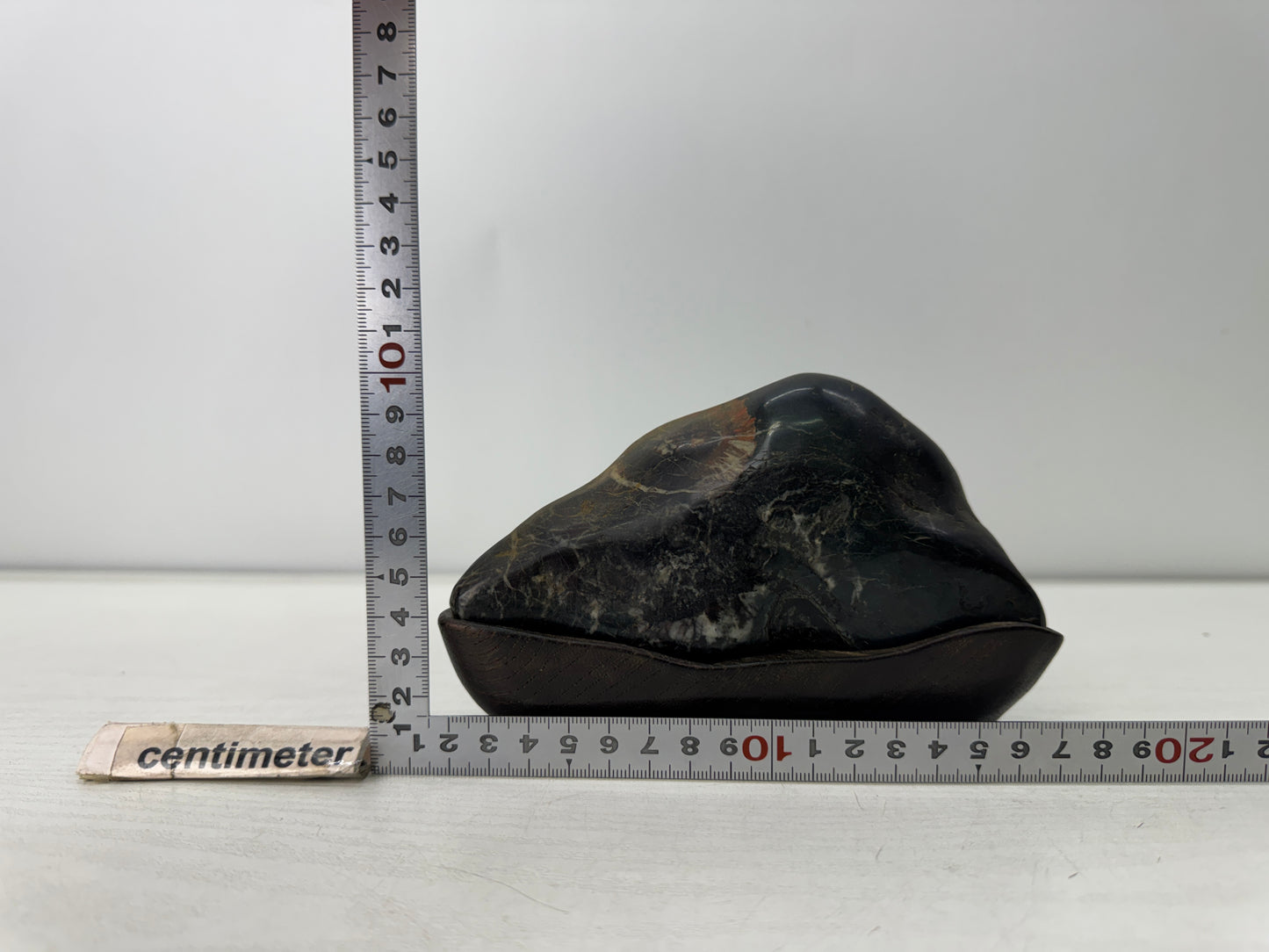 Y10961 OKIMONO Chrysanthemum stone wooden stand suiseki Japan antique interior