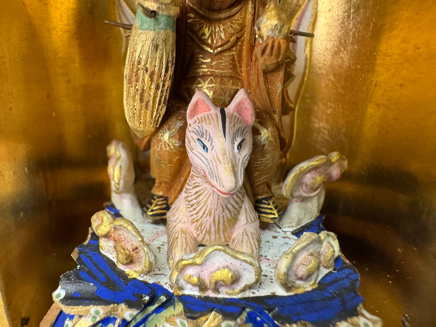 Y10971 STATUE wood carving Dakiniten Inari fox Shrine Japan antique Buddhist art