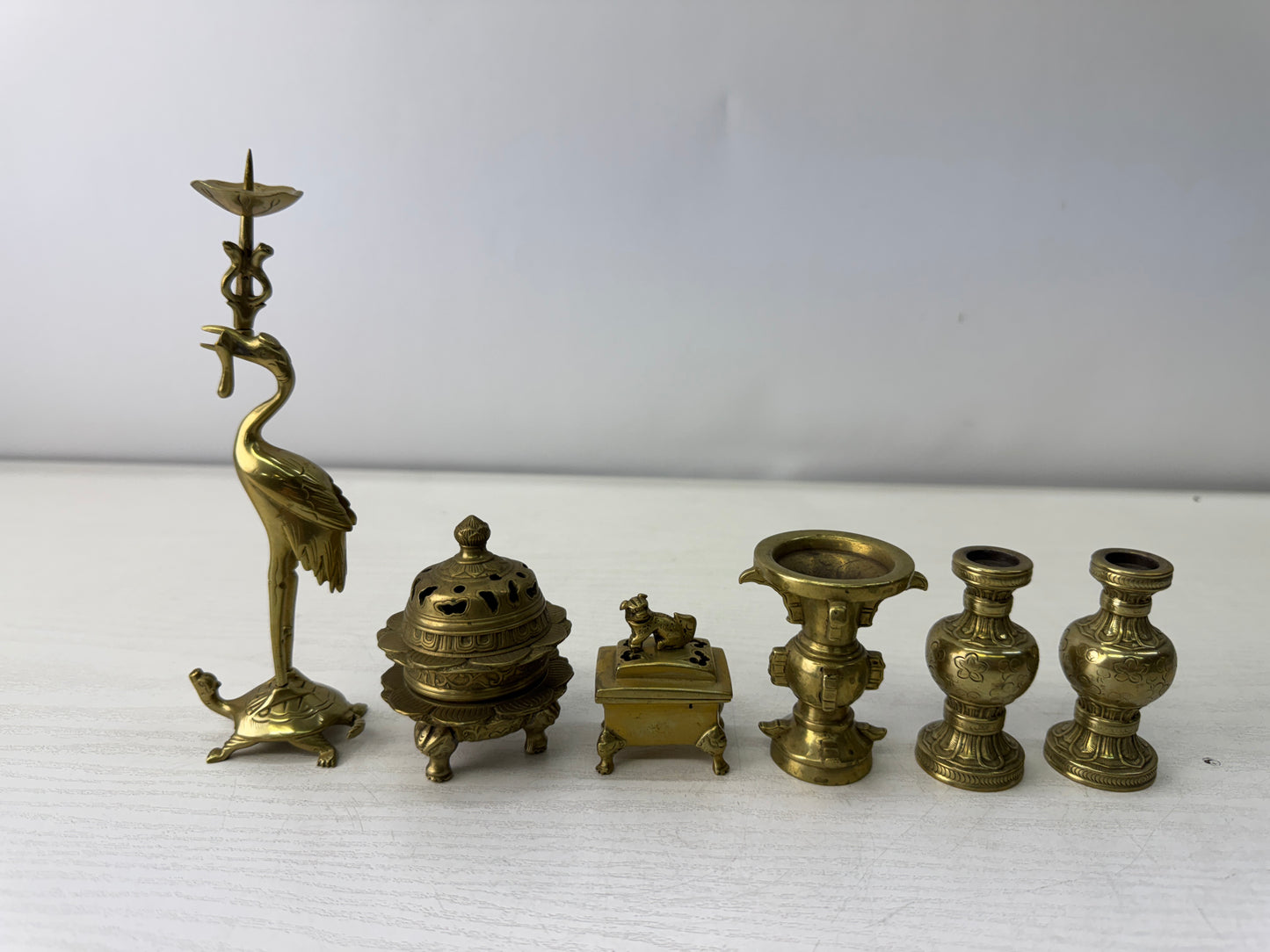Y10972 Buddhist Altar Equipment Copper Ritual Implements  set of 6 Japan antique