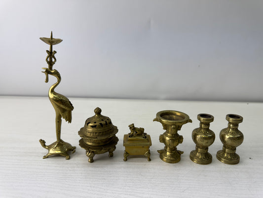 Y10972 Buddhist Altar Equipment Copper Ritual Implements  set of 6 Japan antique