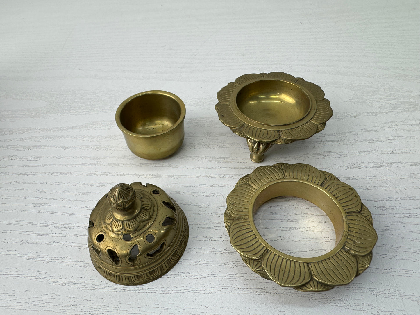Y10972 Buddhist Altar Equipment Copper Ritual Implements  set of 6 Japan antique