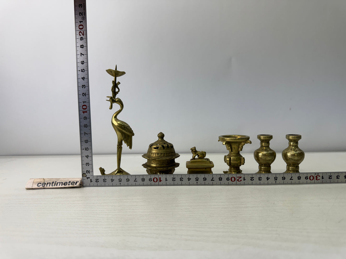 Y10972 Buddhist Altar Equipment Copper Ritual Implements  set of 6 Japan antique