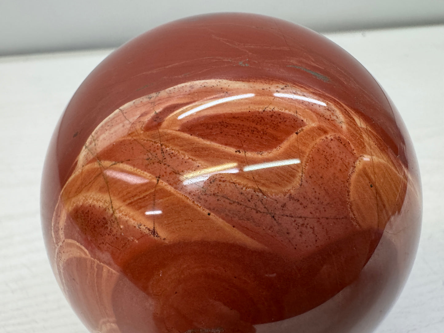 Y10974 OKIMONO natural raw Red stone Sphere wooden stand Japan antique interior