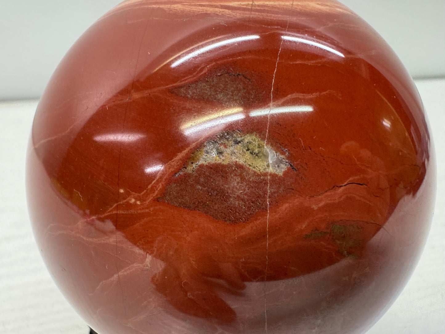 Y10974 OKIMONO natural raw Red stone Sphere wooden stand Japan antique interior