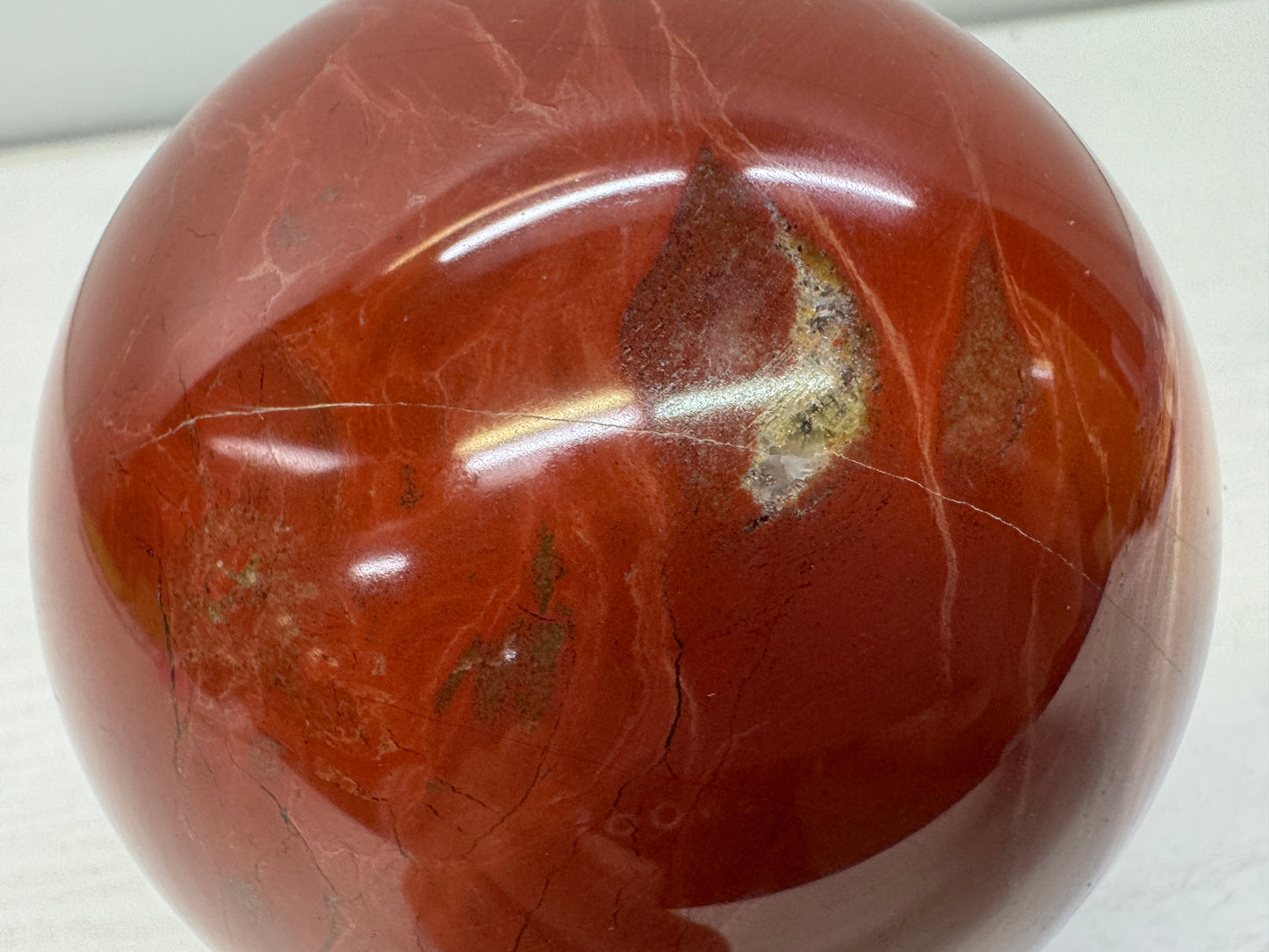 Y10974 OKIMONO natural raw Red stone Sphere wooden stand Japan antique interior