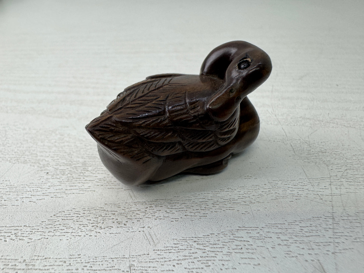 Y10980 NETSUKE wood carving Swan Japan antique traditional kimono accessory