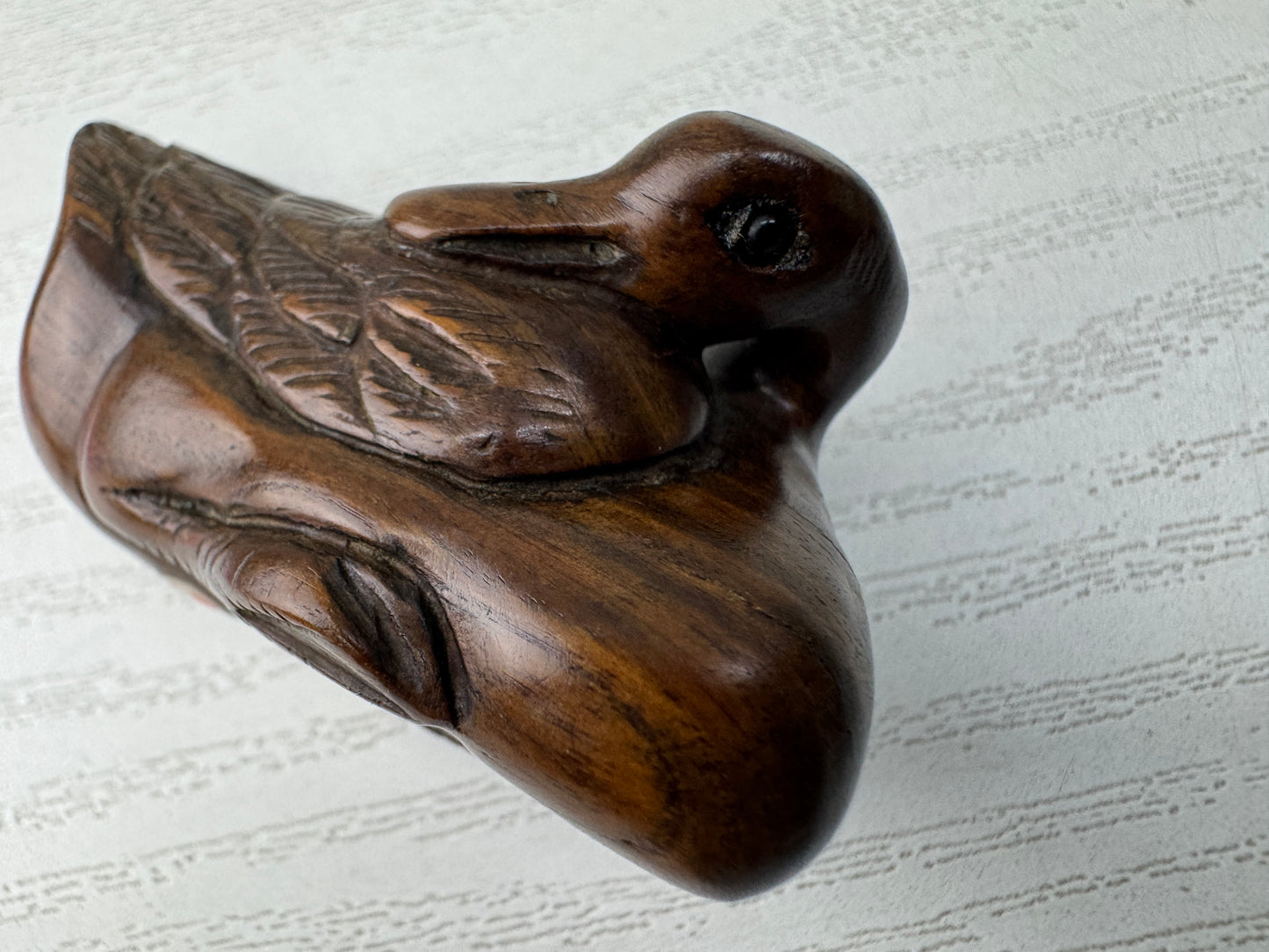 Y10980 NETSUKE wood carving Swan Japan antique traditional kimono accessory