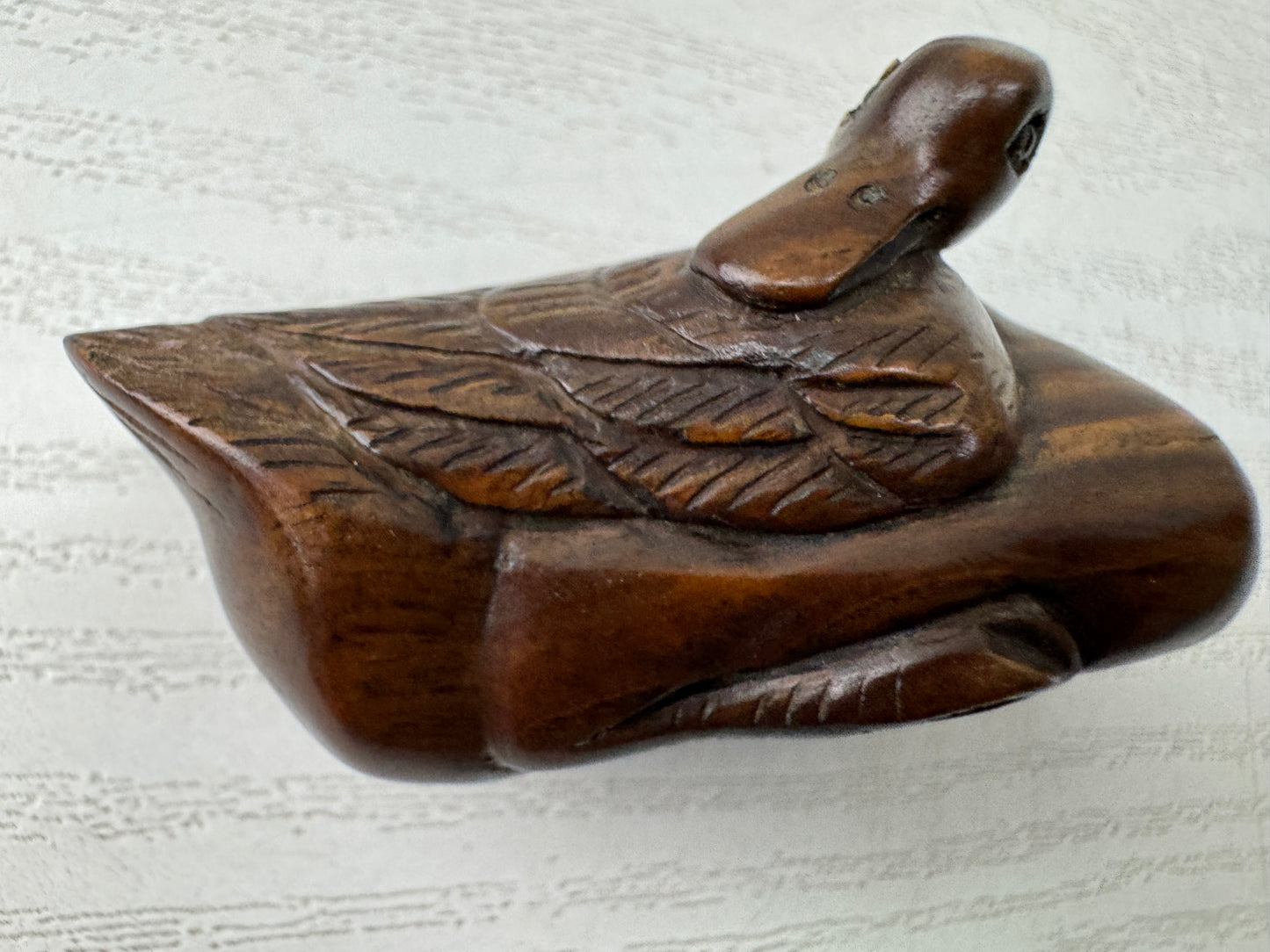 Y10980 NETSUKE wood carving Swan Japan antique traditional kimono accessory