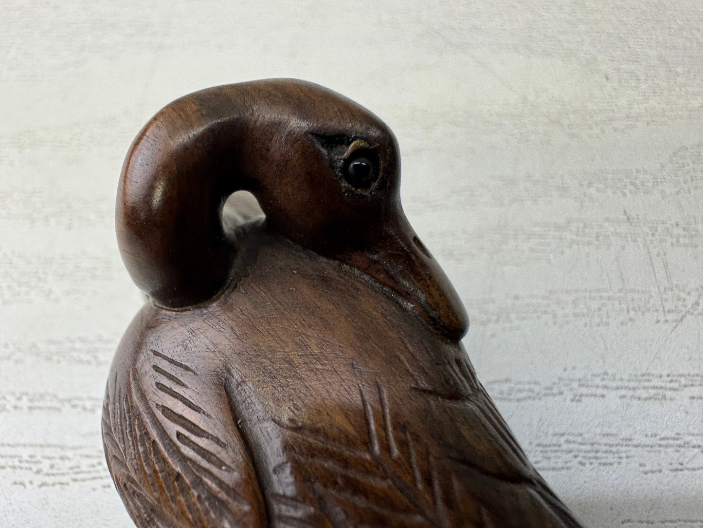 Y10980 NETSUKE wood carving Swan Japan antique traditional kimono accessory