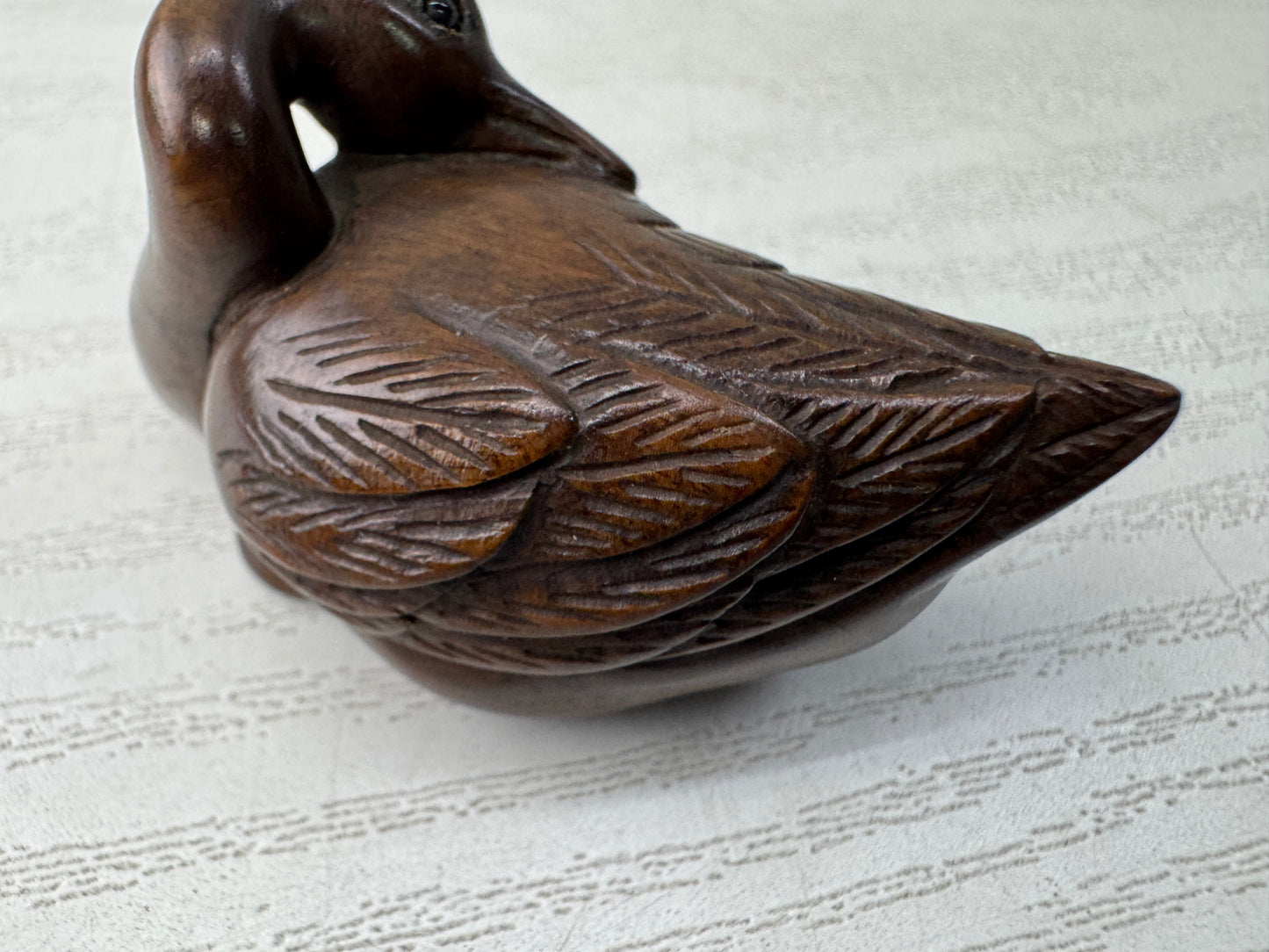 Y10980 NETSUKE wood carving Swan Japan antique traditional kimono accessory
