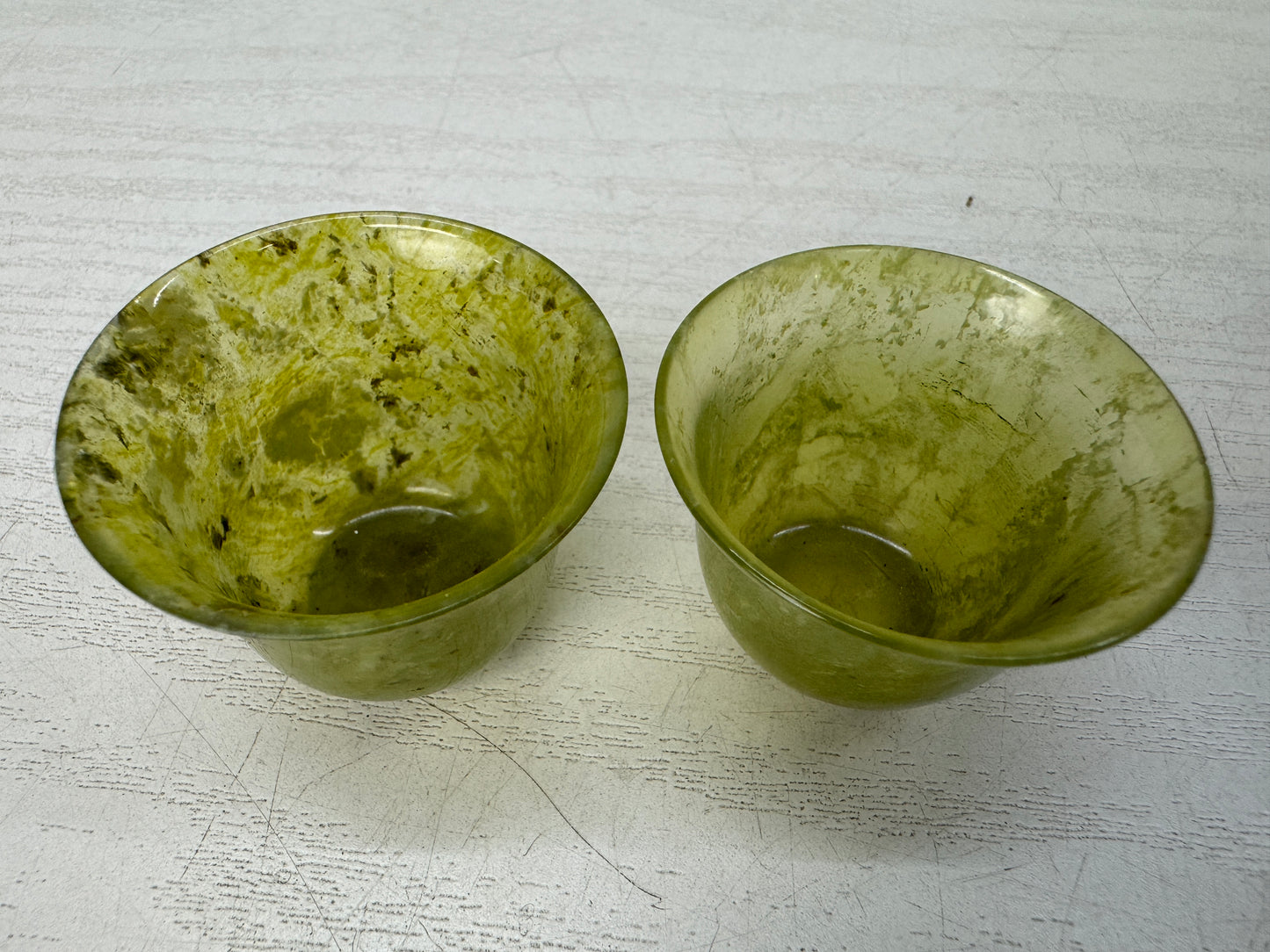 Y10983 CHAWAN Green stone Sake cup set of 2 box Japan antique