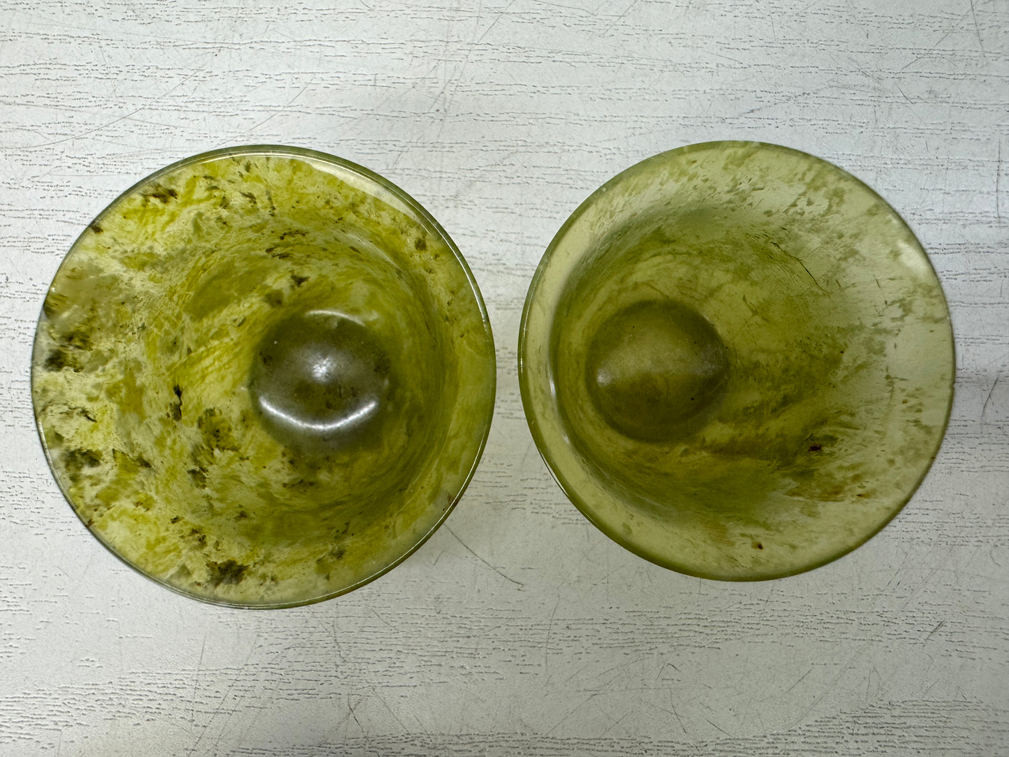 Y10983 CHAWAN Green stone Sake cup set of 2 box Japan antique