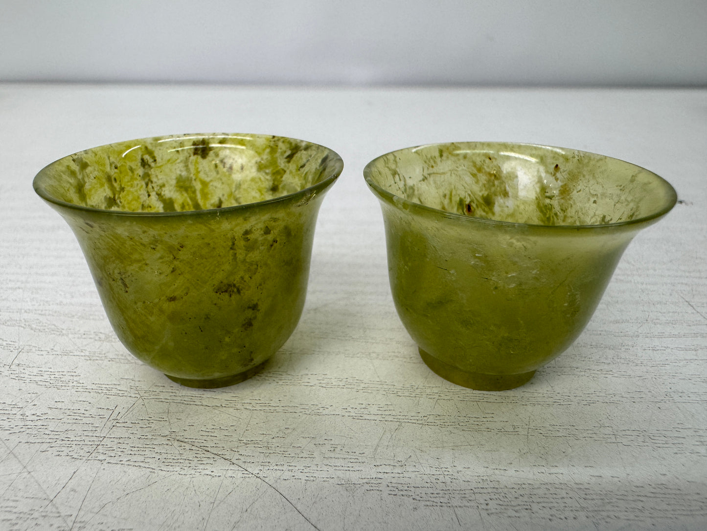 Y10983 CHAWAN Green stone Sake cup set of 2 box Japan antique