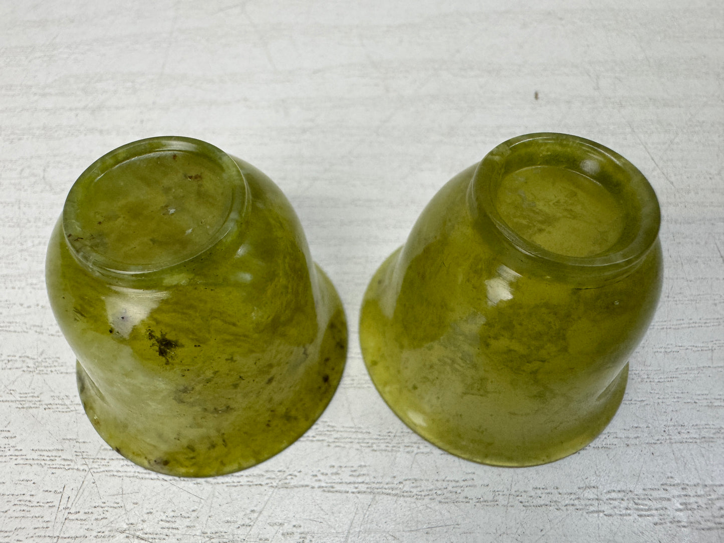 Y10983 CHAWAN Green stone Sake cup set of 2 box Japan antique
