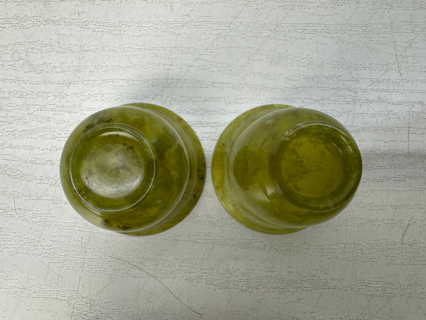 Y10983 CHAWAN Green stone Sake cup set of 2 box Japan antique