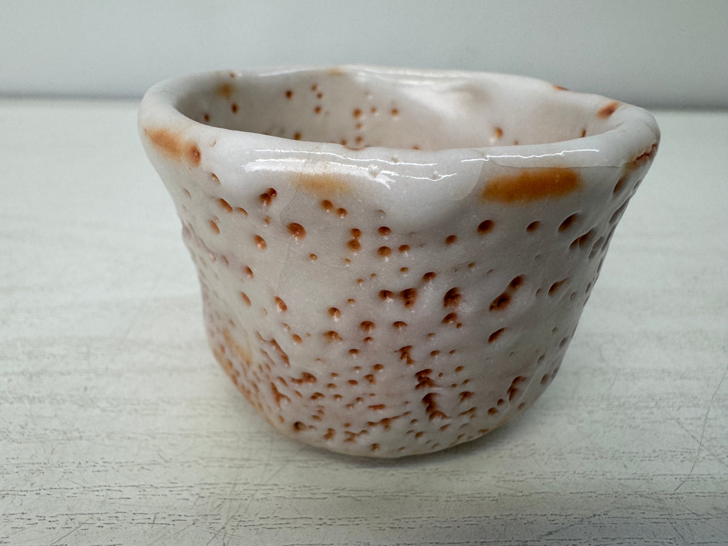 Y10984 CHAWAN Shino-ware Guinomi Sake cup signed box Japan antique tableware
