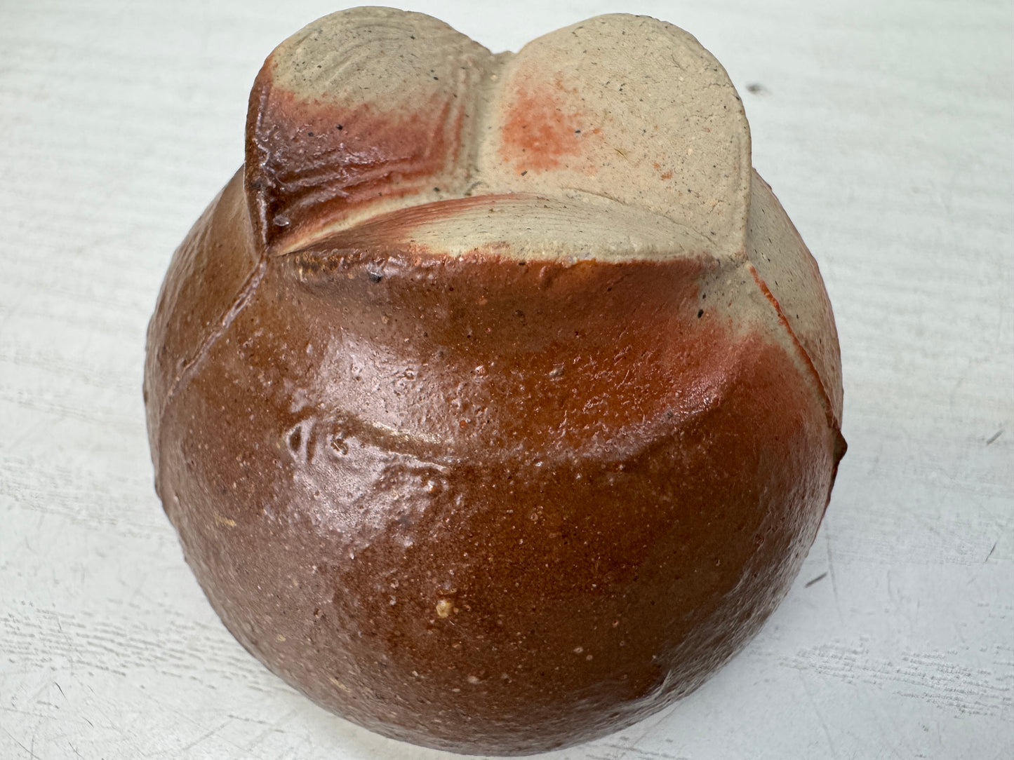 Y10985 CHAWAN Bizen-ware Guinomi Sake cup signed box Japan antique tableware