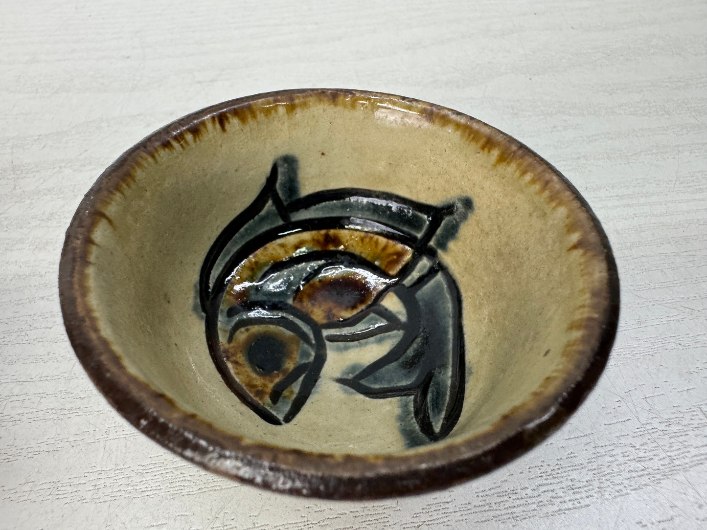 Y10986 CHAWAN Bizen-ware Guinomi Sake cup signed box Japan antique tableware