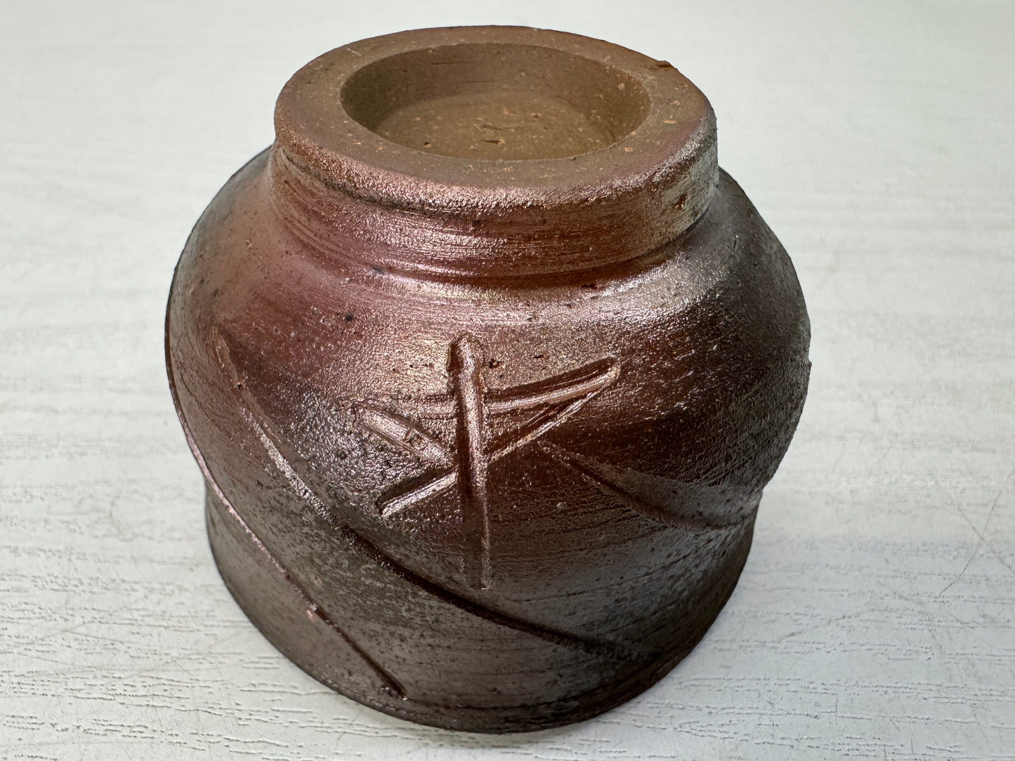 Y10988 CHAWAN Bizen-ware Sake cup signed box Japan antique tableware pottery