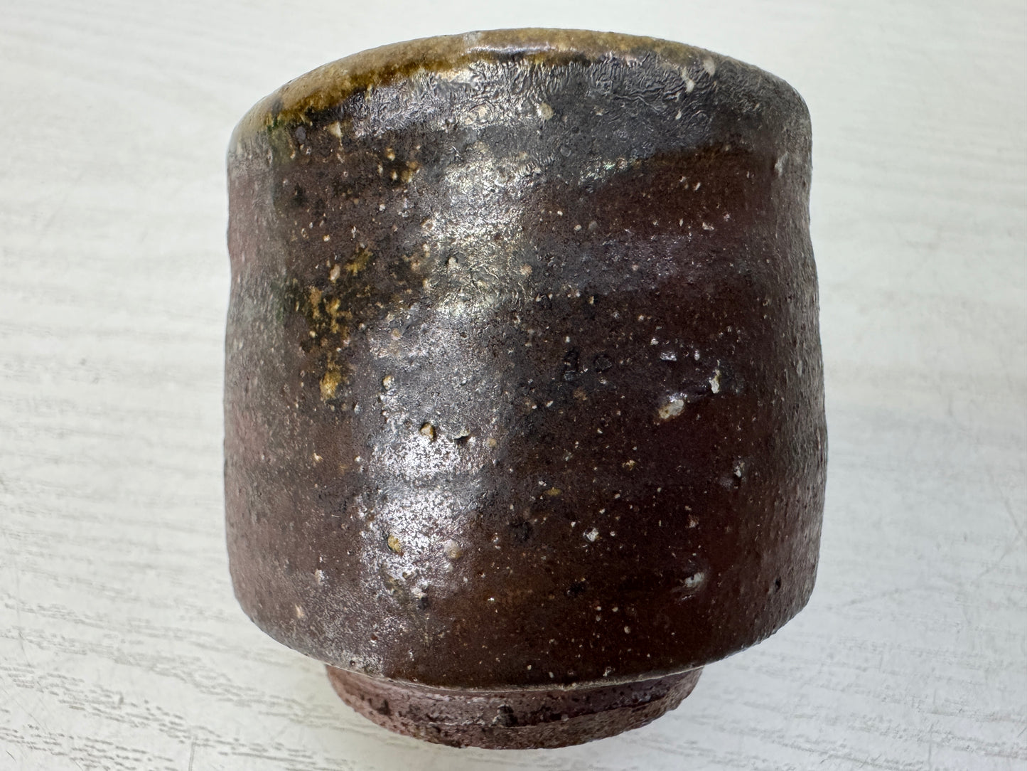 Y10989 CHAWAN Bizen-ware Guinomi cylindrical Sake cup signed box Japan antique
