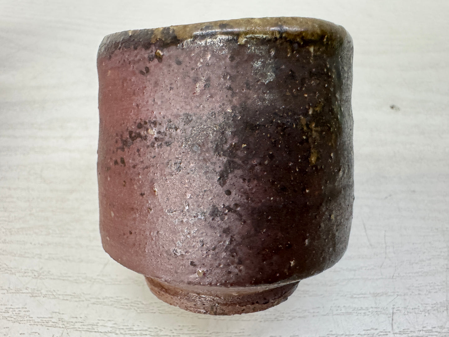 Y10989 CHAWAN Bizen-ware Guinomi cylindrical Sake cup signed box Japan antique