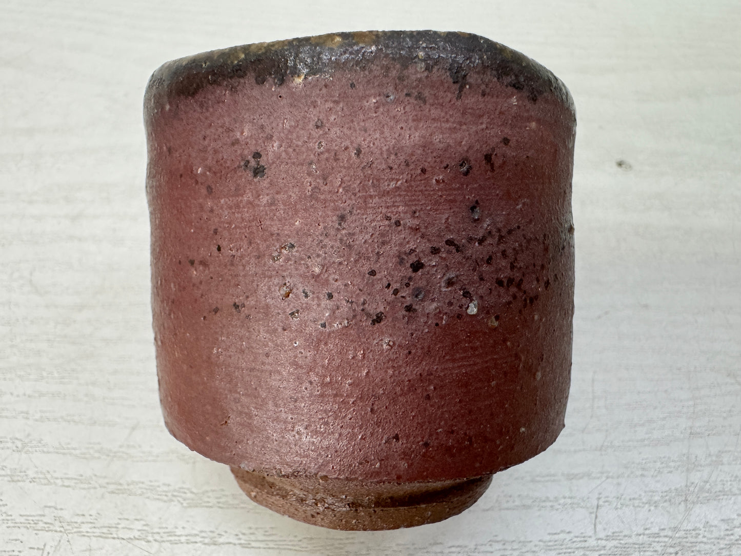 Y10989 CHAWAN Bizen-ware Guinomi cylindrical Sake cup signed box Japan antique