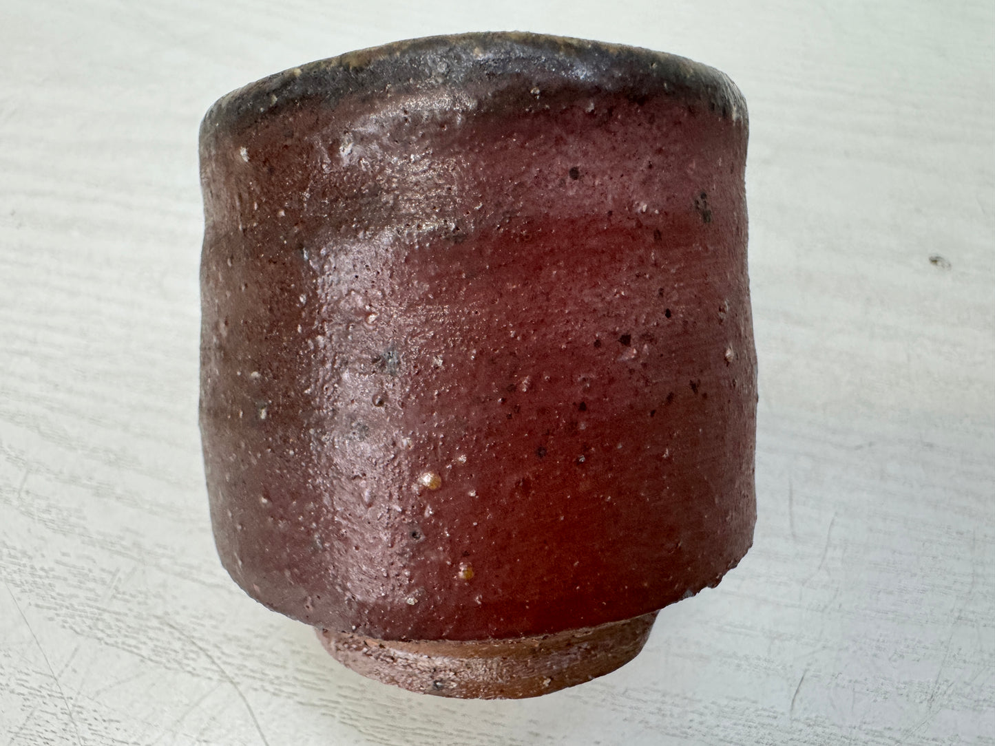 Y10989 CHAWAN Bizen-ware Guinomi cylindrical Sake cup signed box Japan antique