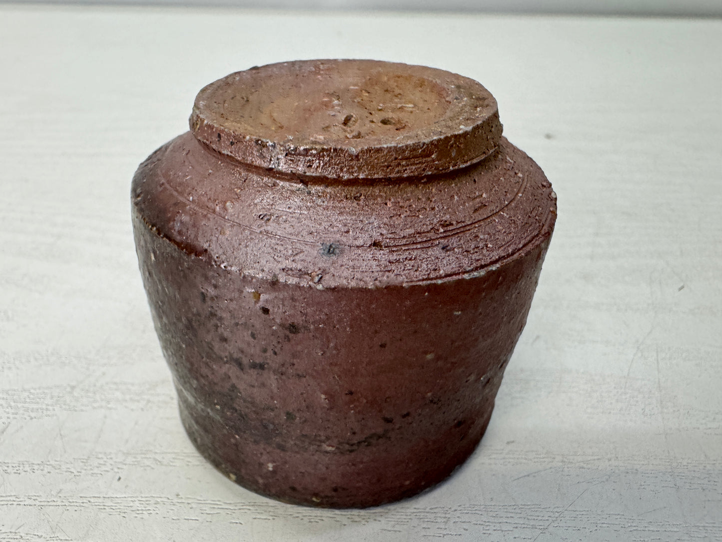 Y10989 CHAWAN Bizen-ware Guinomi cylindrical Sake cup signed box Japan antique