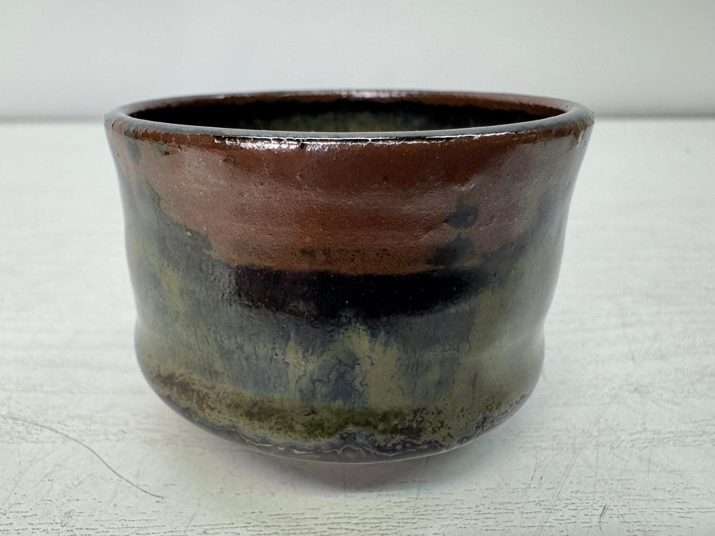Y10990 CHAWAN Ryukyu-ware Guinomi Sake cup signed box Japan antique tableware