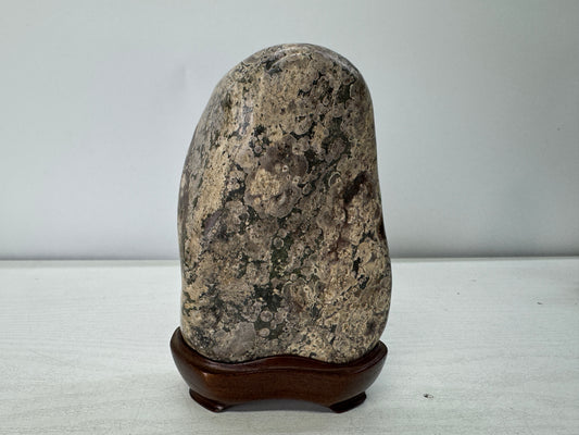 Y10991 OKIMONO Nishiki viewing stone Suiseki wooden stand Japan antique interior