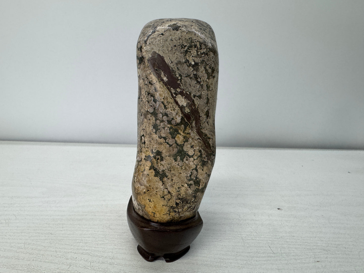 Y10991 OKIMONO Nishiki viewing stone Suiseki wooden stand Japan antique interior