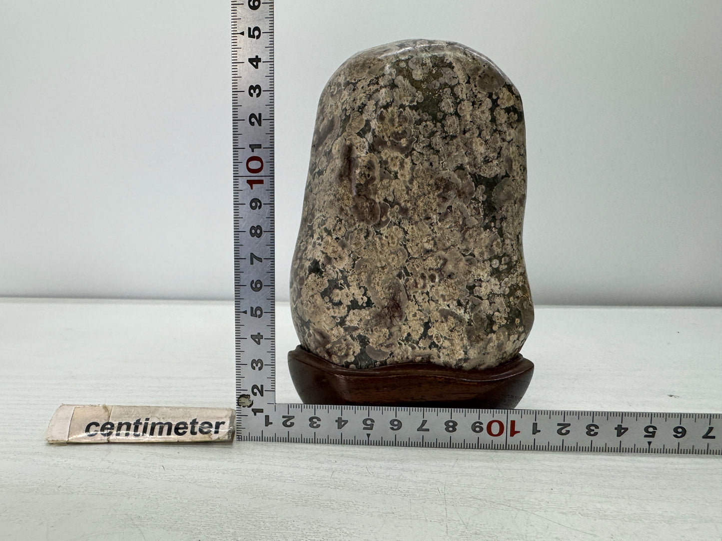 Y10991 OKIMONO Nishiki viewing stone Suiseki wooden stand Japan antique interior