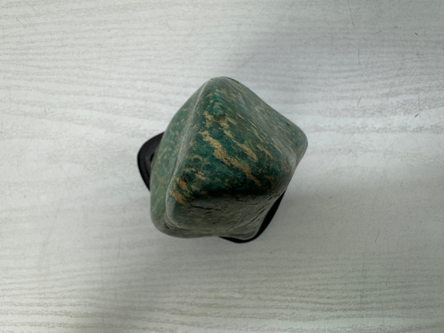 Y10993 OKIMONO Green natural viewing stone wooden stand Japan antique interior